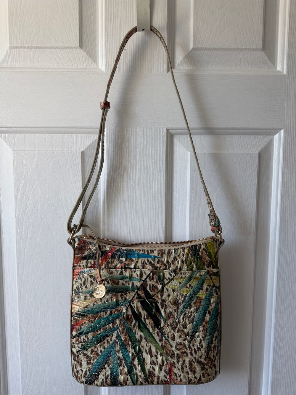Brahmin Multicolor Palm-Print Crossbody in Beige, Teal, Green, Red